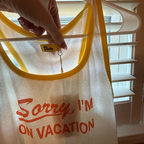 White and Yellow Crop Top - "Sorry, I'm On Vacation" - Picture 3 of 4